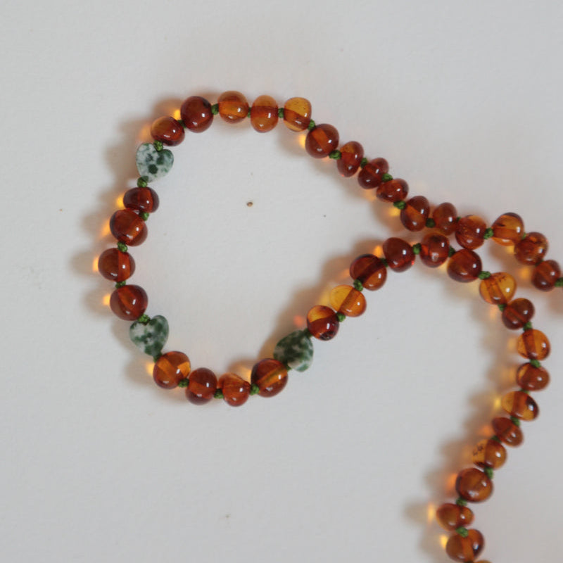 Green Hearts and Amber Necklace
