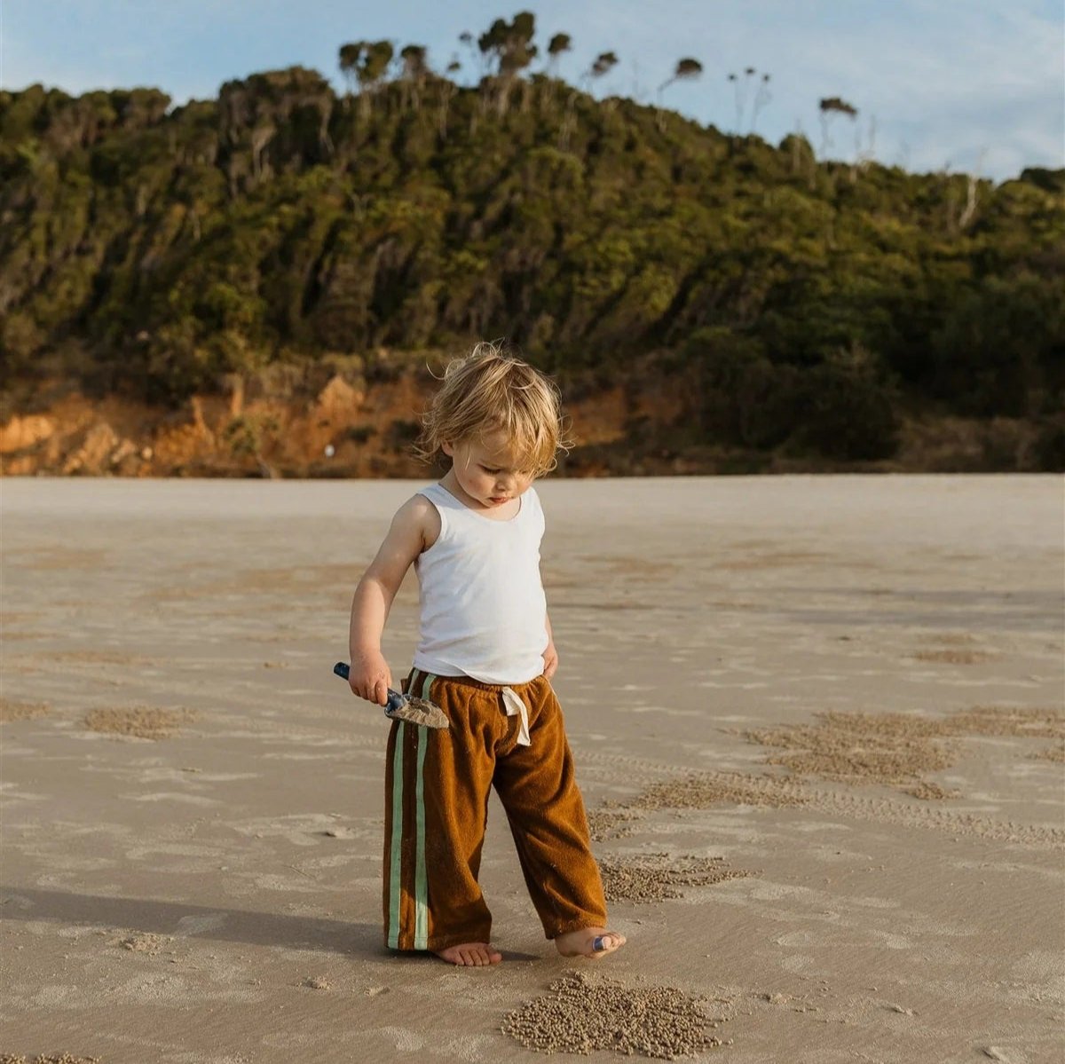 Terry Pant in Brown with Mint Stripe