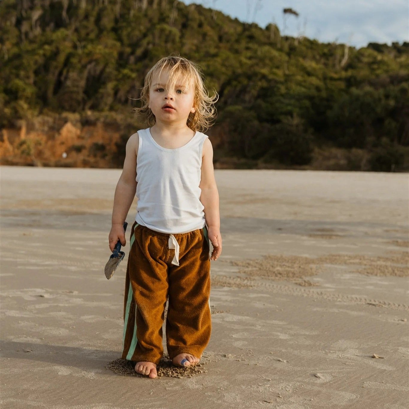 Terry Pant in Brown with Mint Stripe