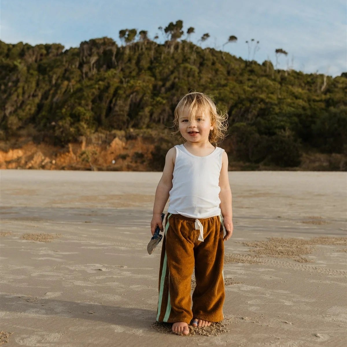 Terry Pant in Brown with Mint Stripe