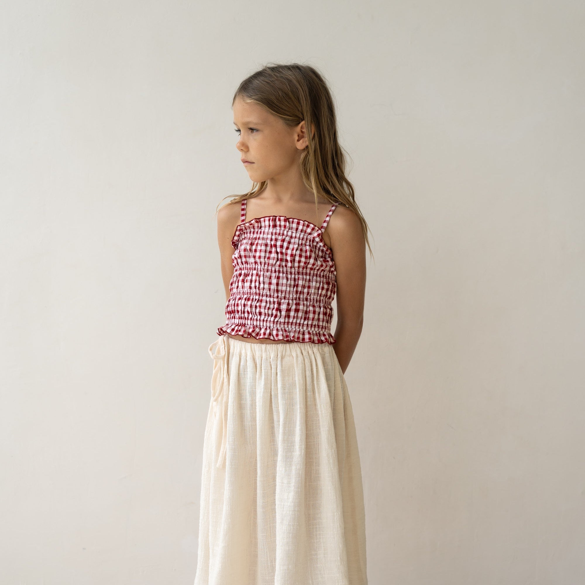 Shirred Crop Red Gingham