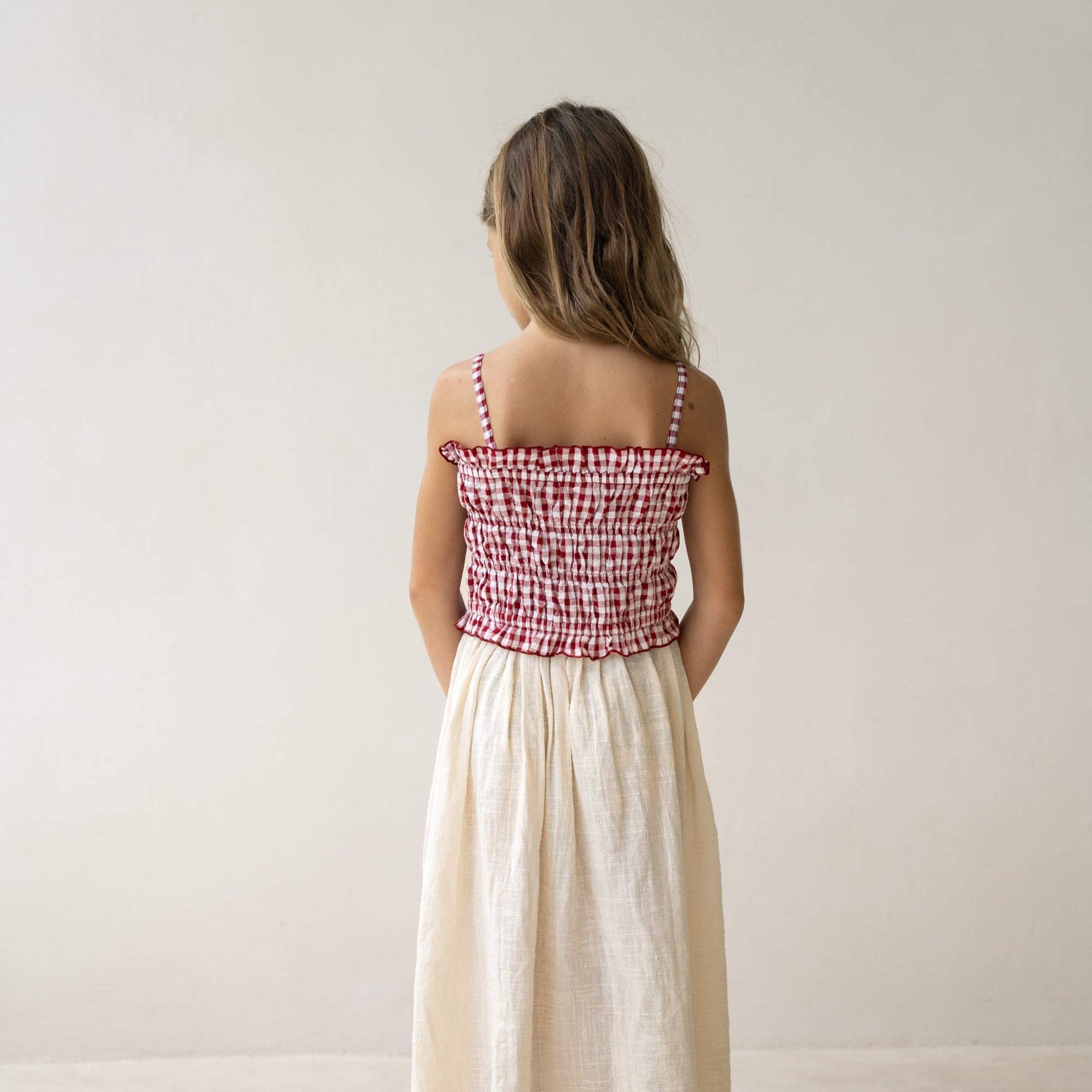 Shirred Crop Red Gingham