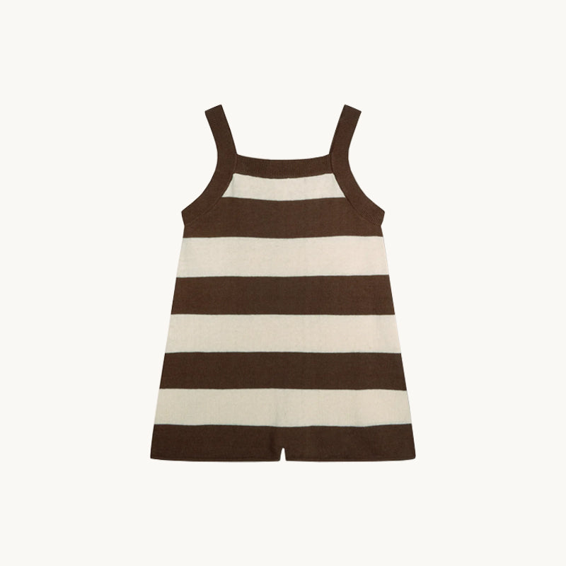 Lightweight Knit Romper Choc Stripe