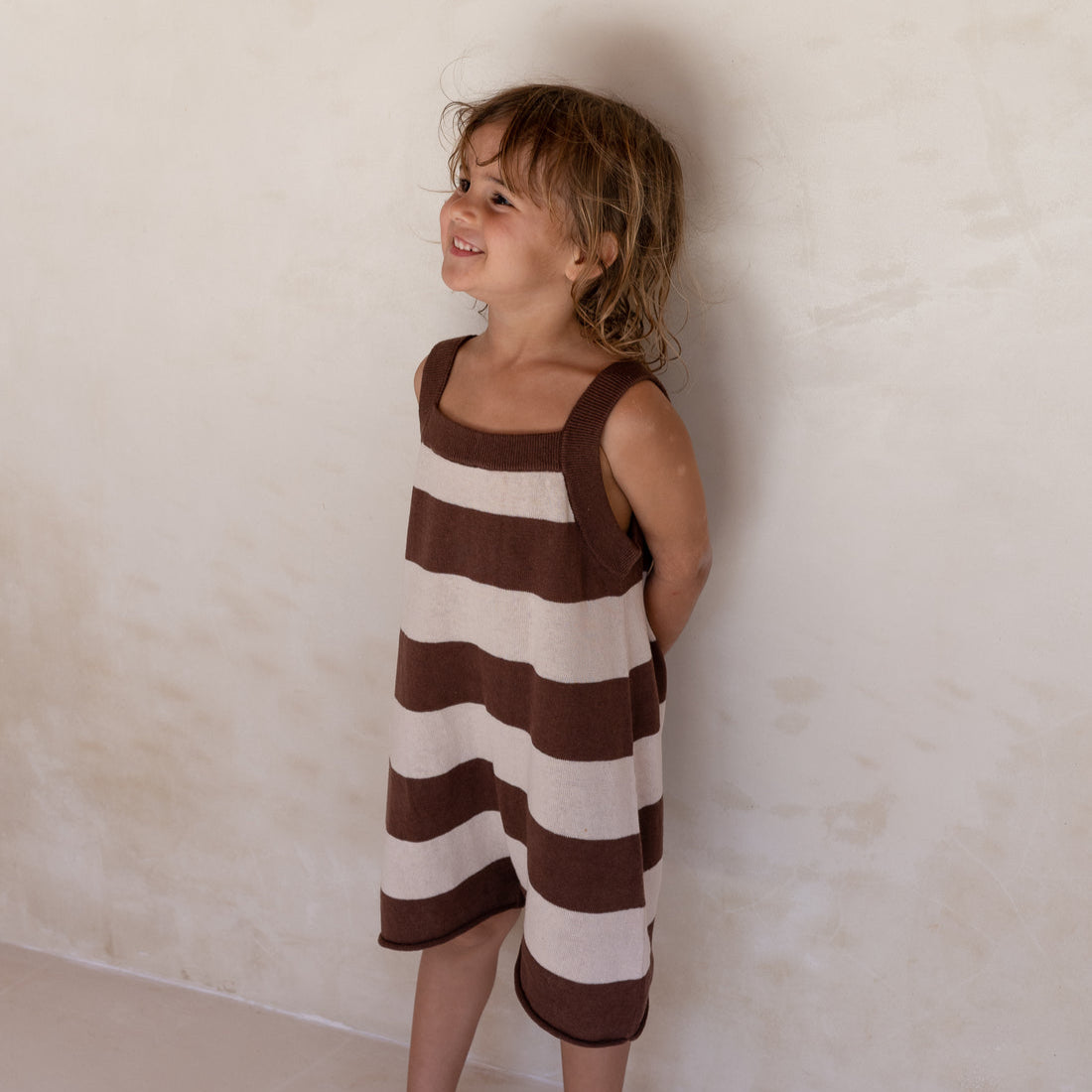 Lightweight Knit Romper Choc Stripe